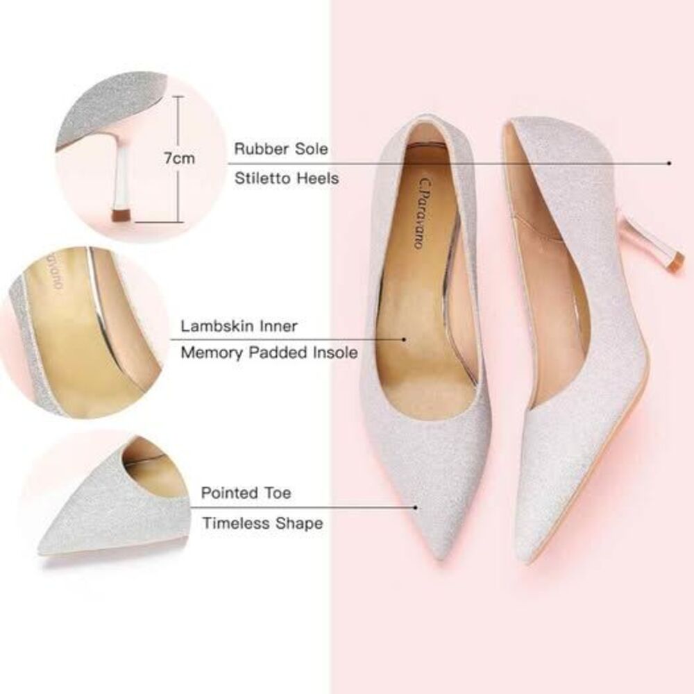 C.Paravano Sparkly Pointed Toe Heel Glitter Heel … - image 4
